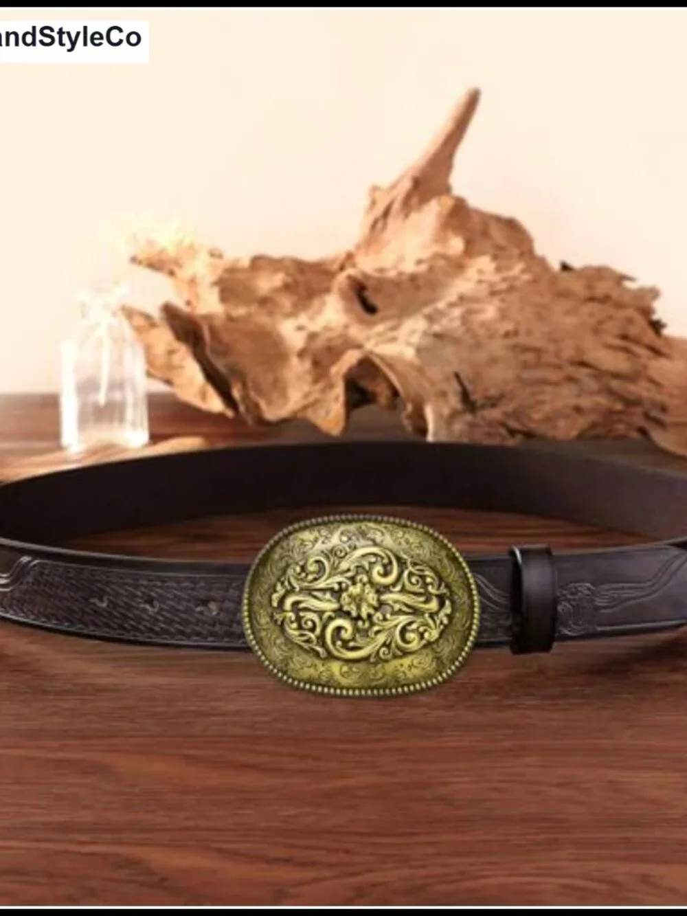 Western Belt Buckle for Men Antique Engraved Flower Zinc Alloy Snap On